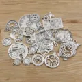 Steampunk silver alloy gear clock charms DIY jewelry making accessories pendant bulk - 50g Pack (With Duplicates)