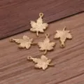 Gold maple leaf charm detail shot, alloy jewelry connector for DIY bracelet and necklace. - Gold