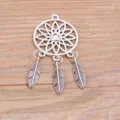 Silver tone alloy dreamcatcher charm pendant variant featuring three small feather drops. - No.5 Antique Silver