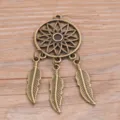 Antique bronze dreamcatcher charm pendant with three feather drops for DIY jewelry making. - No 4 Antique Bronze