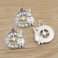 Vintage silver alloy pocket watch rabbit charms for DIY jewelry making and phone straps - No. 21 Clock / 25x31mm