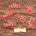 DIY alloy red enamel LOVE letter charms for jewelry making, 11x20mm KC gold pendant pieces. - Red