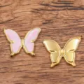 Goldener Edelstahl Schmetterling Emaille Anhänger Charms für DIY Schmuckherstellung. - 1 Stück/Packung / Rosa
