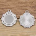Edelstahl runder Rohling Fassung Anhänger, hohle Blumen spitze Basis DIY Schmuck Zubehör. - Einzelloch Anhänger / 20mm Innenbreite / Stahlfarben