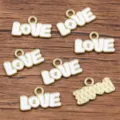 DIY Alloy Enamel Love Letter Pendant KC Gold Plated Jewelry Making DIY Craft Charms - White