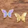 Edelstahl Farbverlauf Schmetterling Anhänger goldenes Metall Tropfenöl DIY Schmuck Handwerk - 1 Stück/Packung / Lila