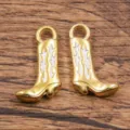Goldener Edelstahl Cowboy Stiefel Emaille Anhänger DIY Schmuck Accessoires 12x21mm - Weißer Emaille