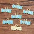 Blue enamel LOVE letter charms, KC gold alloy DIY pendant for custom jewelry making. - Blue