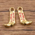 Goldener Cowboy Stiefel Anhänger mit roter Emaille, doppelseitiger Schmuck Charm für DIY Zubehör. - Rote Emaille