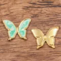 Goldener Edelstahl Farbverlauf gruen Emaillierter Schmetterling Anhaenger Schmuckzuege 1Stk - 1 Stück/Packung / Grün