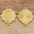Edelstahl runde Fassung Anhänger, 20mm Innendurchmesser, goldenes Blumenkanten DIY Design - Doppel-Loch-Verbinder / 20mm Innenbreite / Gold