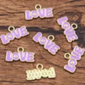 KC Gold Enamel Love Letter Charms DIY Alloy Jewelry Pendants Craft Accessories Set - Purple