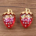 1pc Colgante Fresa Estrás Dorado 3D Fruta Accesorio Colgante Para Hacer Joyas Bricolaje - Rojo