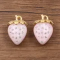Colgante de fresa con estrás dorado dije de joyería de frutas 3D para collares pulseras - Rosa
