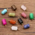 Πολύχρωμο 6x15mm πέτρα κρύσταλλο κύλινδρος μενταγιόν ανοξείδωτο ατσάλι DIY αξεσουάρ κοσμημάτων - Τυχαία Μικτά Χρώματα