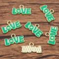 Green Enamel LOVE Alloy Pendant Charm DIY Jewelry Making Component Accessory Variant - Green