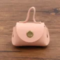 Roze PU leer mini portemonnee hanger schattige oordopjes hoesje tas accessoire voor vrouwen - Off-white kettingkoord / Roze