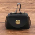 Zwarte PU lederen mini portemonnee hanger, schattig oordopjes etui met bronzen drukknopen. - Zwart