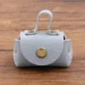 Mini PU lederen muntjes portemonnee oortelefoon hoesje ketting hanger kleine tas grijs - Lichtblauw
