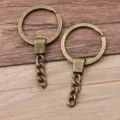 Bronze 30mm keyring metal split rings with short chain DIY jewelry making bag pendant accessories - Approx 6.8g / Ancient Bronze