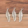 Silver leaf shape metal alloy pendant charms for DIY jewelry making and crafting details. - Antique Silver