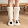 Fluffy winter plush socks with cute puppy ears design, thick coral fleece warm floor socks. - White Puppy