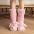 Zachte pluche winter huissokken met schattige oren, dikke warme thermische sokken voor koude voeten. - Roze Puppy