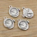 Vintage silver alloy clock watch charms and gear pendants for DIY jewelry making and crafts. - No. 22 Clock / 17x21mm