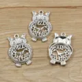 Silver owl clock gear charm pendant for DIY jewelry making, punk retro metal craft accessory. - No. 10 Clock / 31x48mm