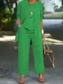 Stylish women's green three-piece pants set with chic cardigan, top, and trousers. - 0XL / Set / Green