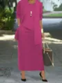 Plus size solid color coat versatile European style irregular hem camisole elegant skirt set - Rose Red
