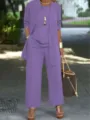 Women purple 3 piece pantsuit casual cardigan top wide leg trousers plus size fashion set - 3XL / Set / Light Purple