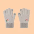 Winter touch screen gloves for women cute snowman embroidery warm knit fleece gloves. - One Size / Gray