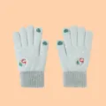 Women winter thick warm knit touch screen gloves with cute snowman embroidery for cold days - One Size / Light Blue