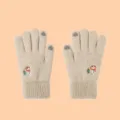 Cute winter knit touchscreen gloves for women with sweet snowman embroidery and warm plush lining. - One Size / Khaki