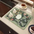 Kitchen draining mat absorbent diatomaceous earth drying pad for tableware countertop - 40*50cm / Thickened Style - Eden Flower Mirror