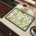 Kitchen countertop drying mat diatomaceous earth absorbent pad tableware dish mat floral design - 30x40cm / Thickened Style - Stroll in Flower City