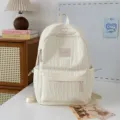 Zaino pieghettato in tinta unita esteticamente accogliente, borsa scolastica casual per ragazze. - senza ciondolo / Taglia L / Bianco