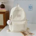 Zaino trapuntato in tinta unita casuale, zainetto scolastico da viaggio leggero per ragazze - Con Ciondolo / Taglia L / Bianco
