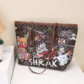 Stylish large capacity women tote bag trendy graffiti shoulder bag daily commuting handbag - Graffiti Brown