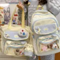 Farbblockierenden Studenten Rucksack Set mit transparentem Fenster und süßen Plüsch Anhängern. - 2-teiliges Rucksack- und Tragetaschen-Set (Mit Zubehör) / Gelb