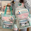 Süßer, farblich abgesetzter Schulrucksack und Tragetaschen-Set mit klarem Frontfenster. - 2-teiliges Rucksack- und Tragetaschen-Set (Mit Zubehör) / Grün