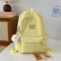 Zaino pieghettato in tinta unita casual di grande capacità per ragazze scuola viaggio quotidiano - Con Ciondolo / Taglia L / Giallo