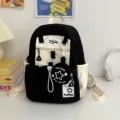 Zaino in tela nero e bianco carino con stampa a stella, elegante zaino casual. - Piccolo Senza Pendente / Nero