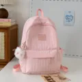 Zaino scolastico rosa plissettato per adolescenti, zaino casual con simpatico ciondolo di peluche. - Con Ciondolo / Taglia L / Rosa