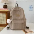 Zaino scolastico casual plissettato beige per ragazze grande capacità borsa da viaggio carina - Con Ciondolo / Taglia L / Kaki