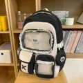 Süßer Farbmix Schulrucksack mit Sichtfenster und Spitzendetaille für Oberschüler. - Ohne Anhänger Oder Plüschtier / Schwarz