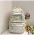 Lässiger Segeltuch-Schulrucksack mit klarem Fronttaschenfenster, Multifunktions-Design für Schule - Rucksack / Ohne Abzeichen und Anhänger / Weiß