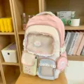 Süßer farblich abgestimmter Schulrucksack mit mehreren Fächern im Pastell Design. - Ohne Anhänger Oder Plüschtier / Rosa