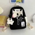 Zaino con stella carino per donna, elegante borsa estetica nera e bianca con ciondolo. - Piccolo Con Ciondolo / Nero